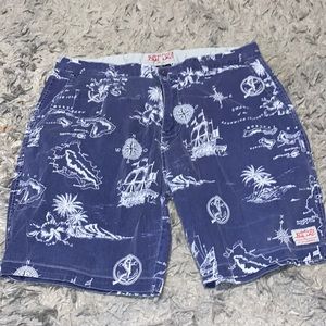 Mens Lost at Sea Board Shorts island Blue Design Size 36